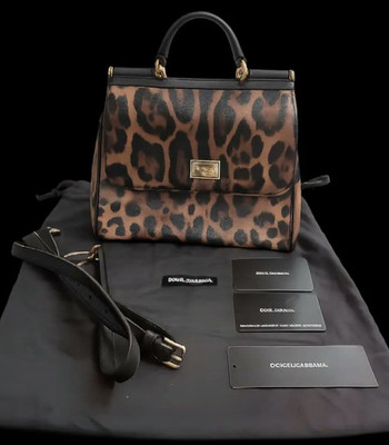 Dolce & Gabbana Damen Sizilien Leopard Leder 2-Wege Schultertasche Handtasche...