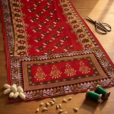 Sanskriti Vintage Saree Red Pure Cotton Ikat Printed Sari Floral Fabric 5 Yard