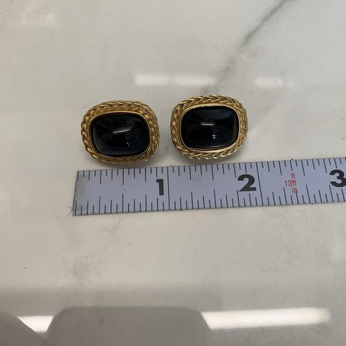 Vintage GIVENCHY gold-tone black cabochon designer earrings cab *NEEDS REPAIR* - Picture 4 of 15