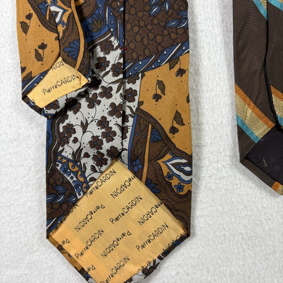 "Lote de 2 corbatas vintage para hombre Pierre Cardin cachemir y rayas marrón 57""" Foto 4 de 4