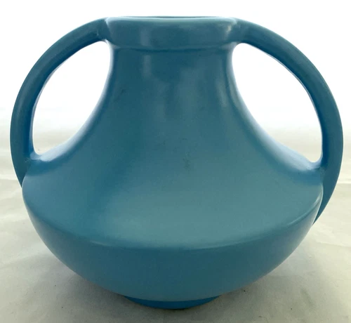 Rare Vtg. Royal Haeger Larry Laslo Art Deco Stoneware Blue Handle Vase 5" T