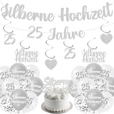 25. Jubiläum Silber Hochzeit Partydeko - Deko Girlande Luftballons Banner und