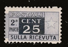 ITALY 25 CENT SULLA RICEVUTA PARCELPOST STAMP - SHIPPED FROM CANADA!!