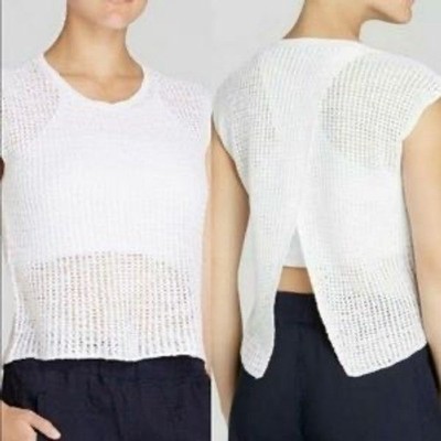 Eileen Fisher Organic Linen Cotton Open Split Back Knit Sweater Top White S