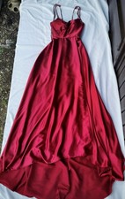 Spaghetti Strap Long Train Satin Burgandy Wedding Dress Corset Back 24" Waist