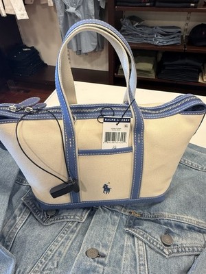 NWT Polo Ralph Lauren Canvas Zip Tote Travel Bag Crossbody Ecru