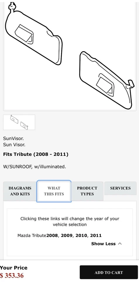 Nuevo parasol izquierdo Mazda OEM (conductor) | Mazda Tribute 2008-2011 (ZZEJ-69-320-32) Foto 4 de 4