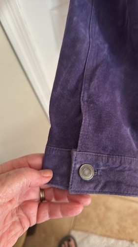 Chicos Suede Leather Jacket Purple Front Zip Up Lined Coat Size 1 - NICE - Picture 3 of 4