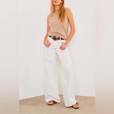 ba&sh CSOUL Je­an in Ecru Wide Leg Relaxed 90 s Y2K Style Denim Size 2(6US) EUC