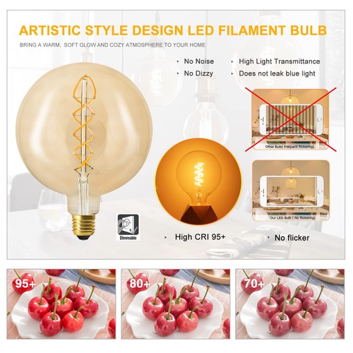 Vintage Oversized Globe Edison Bulb E26, Dimmable 6W, Amber Glass, Warm White... - Picture 3 of 7