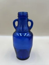 Vintage "Blue Luna Cafe" Cobalt Blue Ribbed Two-Handled Bottle 7"