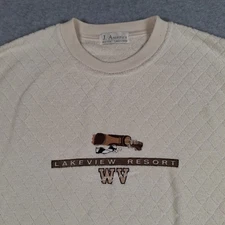 Vintage J America Embroidered Golf Sweatshirt Large Cream Quilted Terry Cloth