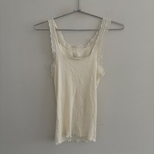 Vintage Lace Trim Ribbed Tank Top Cream Sleeveless Camisole