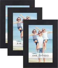 Icona Bay 4x6 Picture Frames (Black, 3 Pack), Sturdy Wood Composite Photo Frames