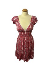 Red Boho Midi Dress Size Small ~ Super Soft Elasticated Waist Summer Y2K V Neck