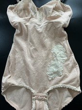 Vtg Bodysuit Lingerie Women  s Shaper Sheer Cups Embroidered Nylon Beige D Cup 