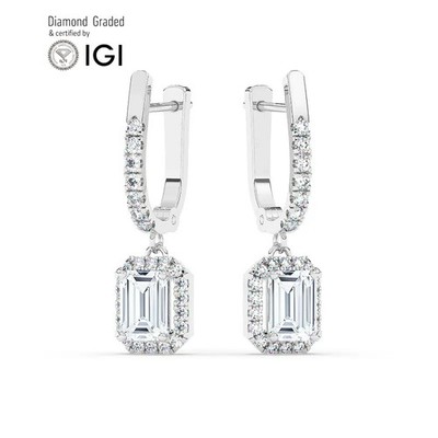 Smaragd Solitär Labgrown Diamant Creolen Ohrringe 18k Weißgold 3,35 ct D VVS2