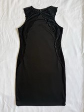 H&M Black Bodycon Mini Dress with Lace Side Panels - Size M