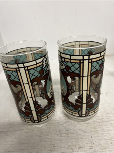 2 Vintage Dr Pepper King Of Beverages Stain Glass Style Advertising Glass Tumblr - Picture 2 of 7