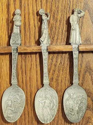 Disney Grimms Fairy Tale 12 Pewter Spoon SET Display& Leaflets Franklin Mint '79 - Picture 4 of 9