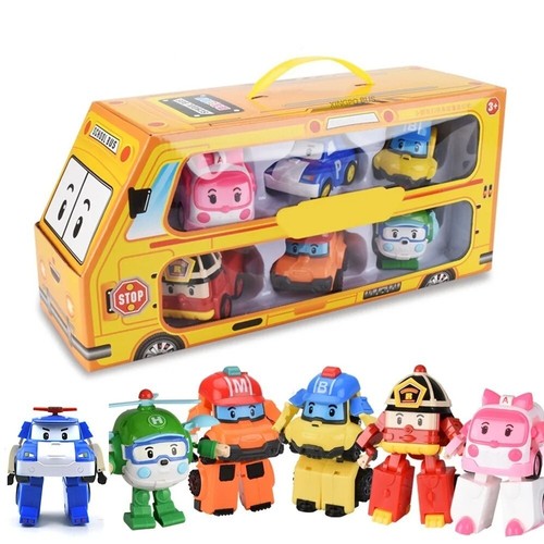 6Pcs Academy Robocar Toy Poli Roy Amber Robots Mark Bucky Transformers Robot Car - Picture 13 of 26
