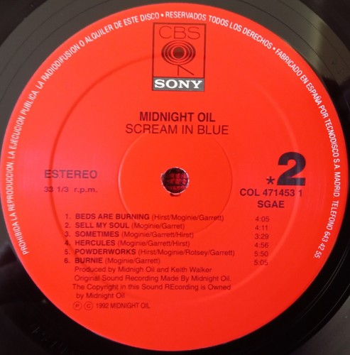 MIDNIGHT OIL ** Scream In Blue Live ** ORIGINAL 1992 Spain Issue LP w/INSERT - Picture 4 of 5