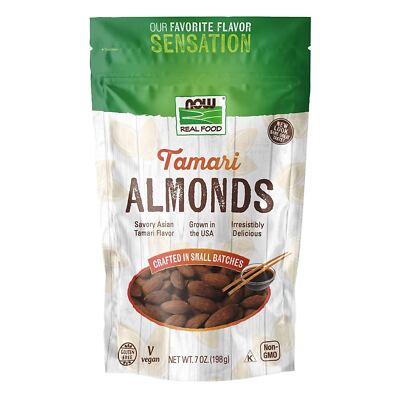 NOW Tamari Almonds - 7 oz, Savory Asian Tamari Flavor, Gluten-Free and Certified
