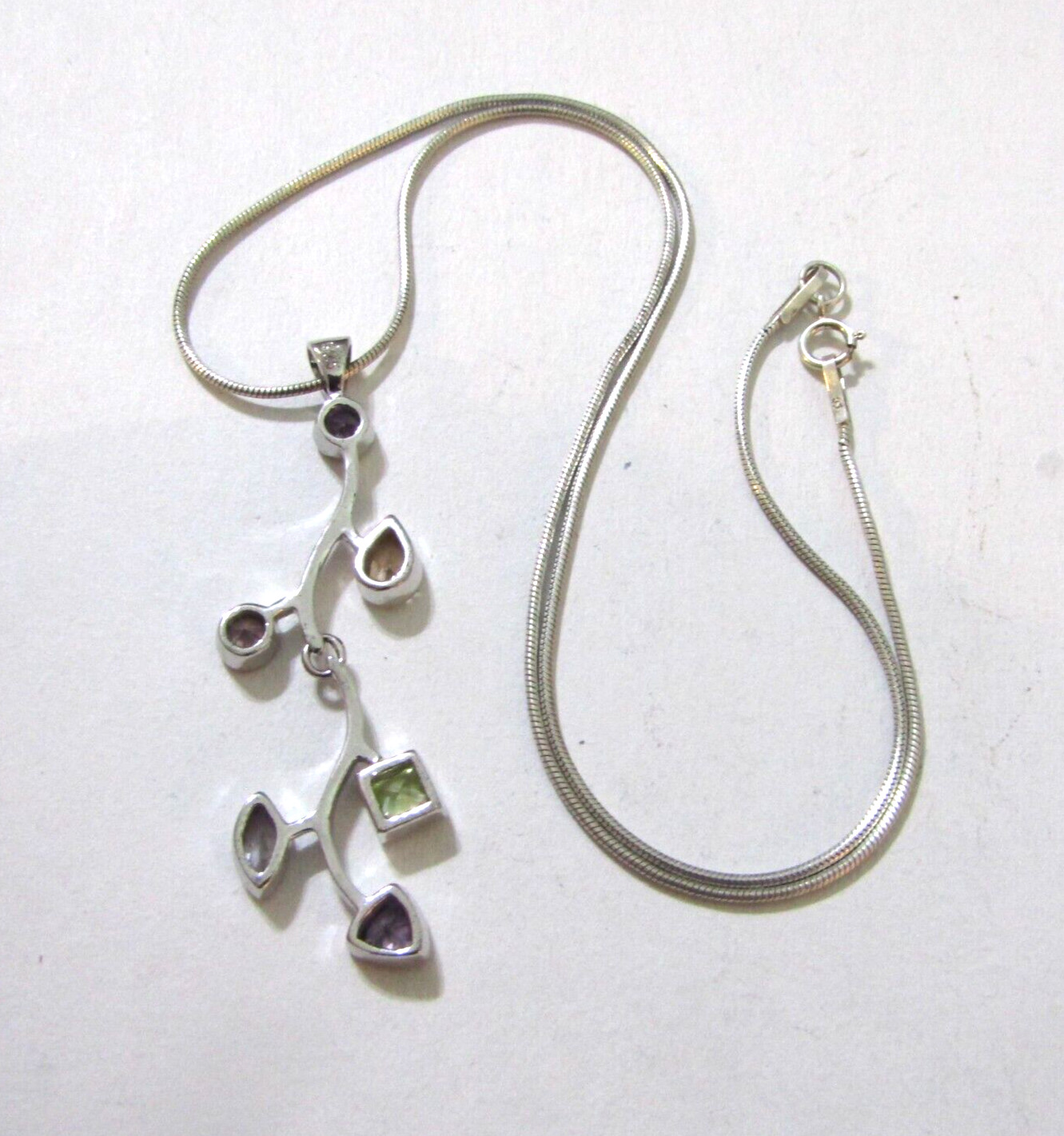 Amethyst Peridot Gemstone Leaf Pattern Pendant Ne… - image 4