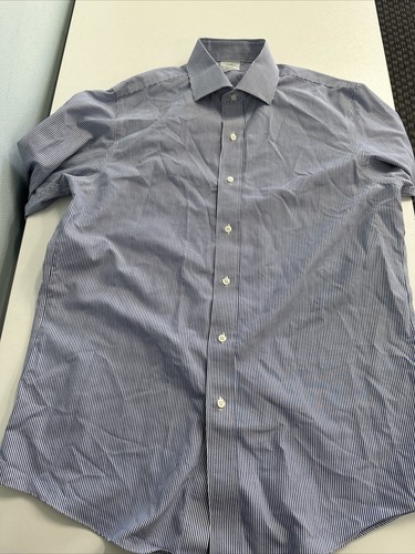 Brooks Brothers 1818 Milano Blue/White stripe mens shirt (Wear on collar) 16-4/5 - Picture 4 of 16
