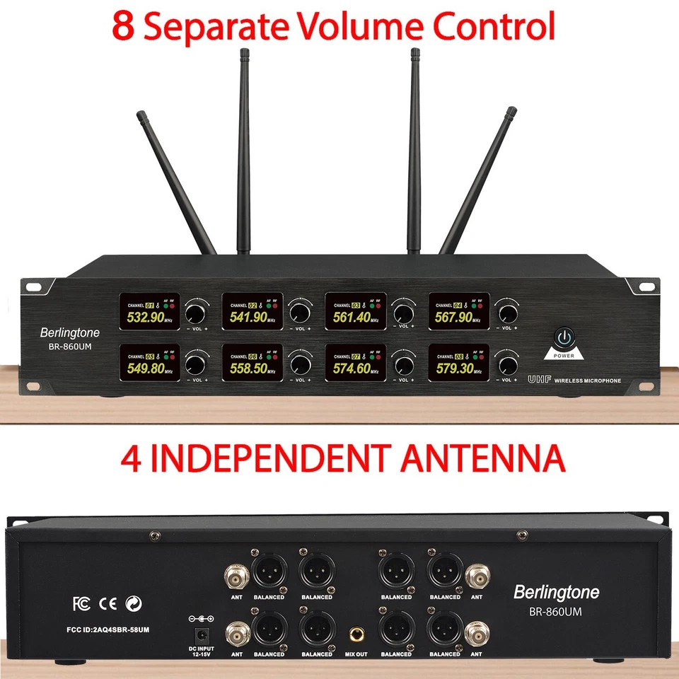 Berlingtone 8-Channel UHF Wireless Microphone System 8 Fixed Frequency Channel - Image 2 of 4
