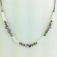Vintage Purple Sea Shell Chip Metal Bead Strand Necklace Beach Resort 20"