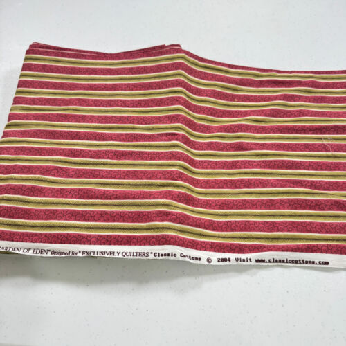 vintage exclusively quilters fabric red stripes garden of eden 44x134 3.7 yards - Picture 2 of 8