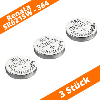 3 x Renata 364 Uhren-Batterie Knopfzelle SR621SW AG1 V364 SR60 Silberoxid 