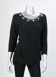 INC International Concepts Black 3/4-Sleeve Embellished Neck Sweater L ...