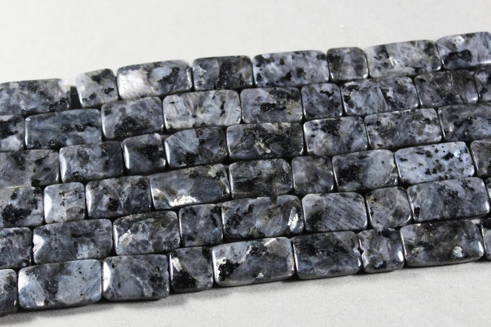 BLACK LABRADORITE LARVIKITE 25-13x13MM LONG & SHORT MIX RECTANGLE BEADS 16" STR - Image 2 of 4