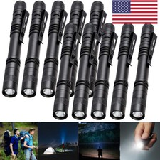 1/5/10 LED Flashlight Clip Mini Light Penlight Pocket Portable Pen Torch Lamp US