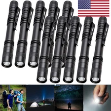 1/5/10 LED Flashlight Clip Mini Light Penlight Pocket Portable Pen Torch Lamp US