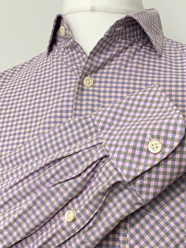 J LINDEBERG Shirt Mens Long Sleeve Button Cotton Blue Pink Size Large Check - Picture 6 of 8