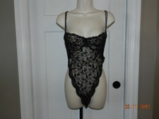 Vtg Victoria's Secret Black Lace Hi-Cut TEDDY M 36C Romper Gold label