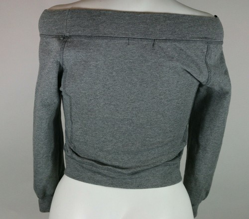 S BEBE Grey Off Shoulder Sweatshirt Activewear Dance NY Lounge Streetwear 0 2 - Picture 6 of 11