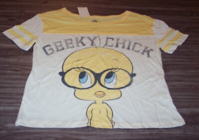 WOMEN'S TEEN WB LOONEY TUNES TWEETY BIRD GEEKY CHICK T-shirt MEDIUM NEW w/ TAG