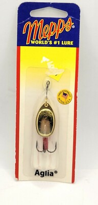 Mepps B2 G Aglia In-Line Spinner 1/6 oz, Plain Treble Hook, Gold Blade