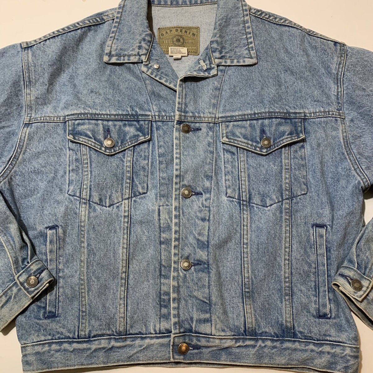 Vintage GAP Denim Jean Jacket 90s Distressed Grunge Fashion Vintage GAP Denim Jean Jacket 90s Distressed Grunge Fashion