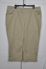 Woman Within beige denim multi pockets capri elastic waist 20W petite PULL ON