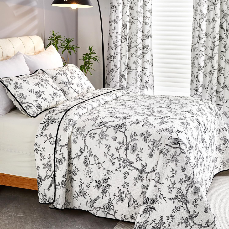 100 Cotton Quilt Queen Size Black Bird Bedding Set Double Printing
