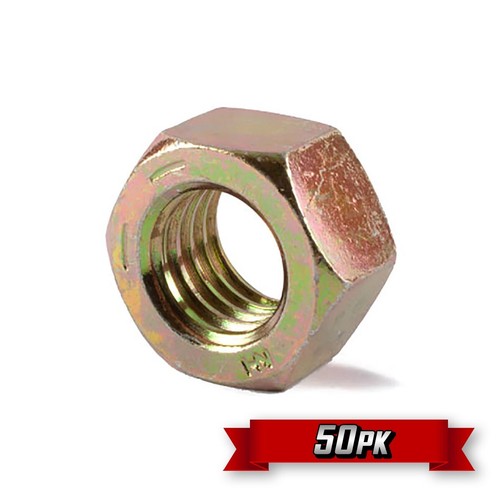 Finished Hex Nut (FHN), 9/16"-12 Thread, Yellow Zinc, GR.8 {50pk} - Picture 1 of 2