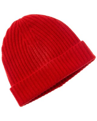 Amicale Cashmere Chunky Rib Cuffed Cashmere Hat Women's Red