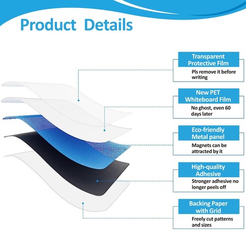 Magnetic Whiteboard Sticker Self-Adhesive Dry Erase Notice Board Home & Office - Picture 7 of 22