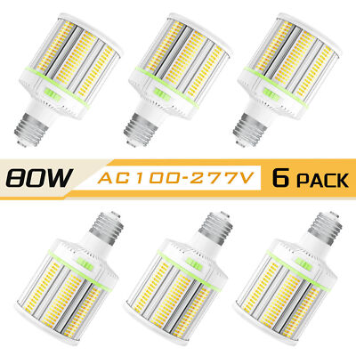 6 Pack 80W LED Corn Light Bulb E39 Base, Warehouse Workshop Lamps Adjuatable CCT