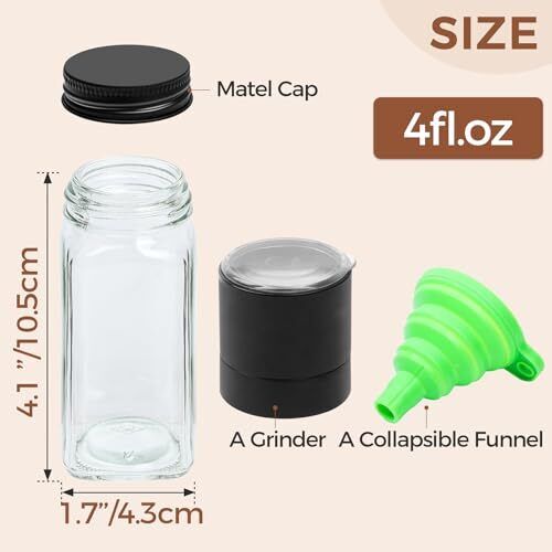 24 frascos de especias de vidrio de 4 oz con tapas de coctelera, 93 etiquetas, un práctico embudo - Imagen 6 de 7